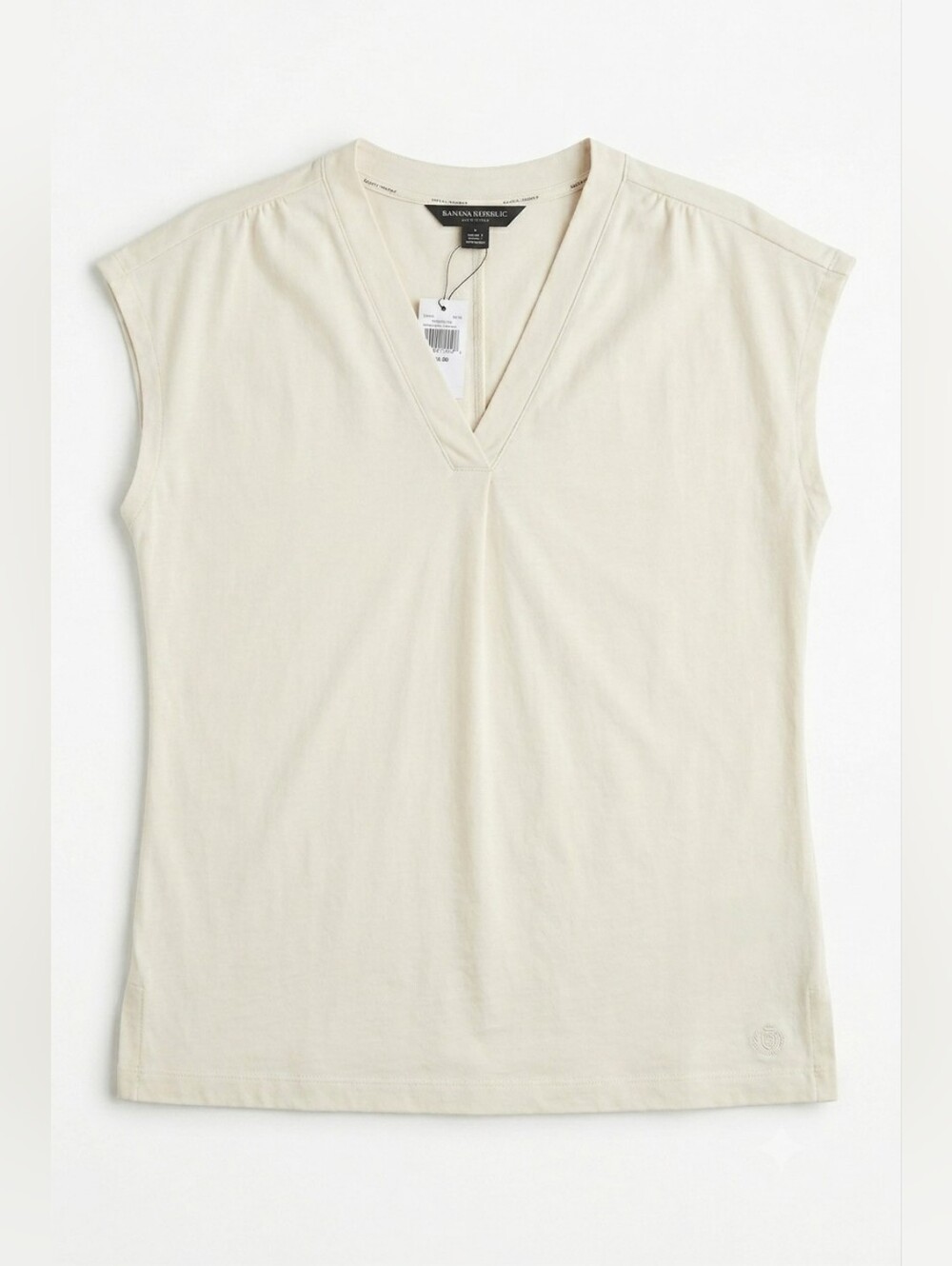 Banana Republic Off White Short Sleeve V Neck Tee, L, NWT
